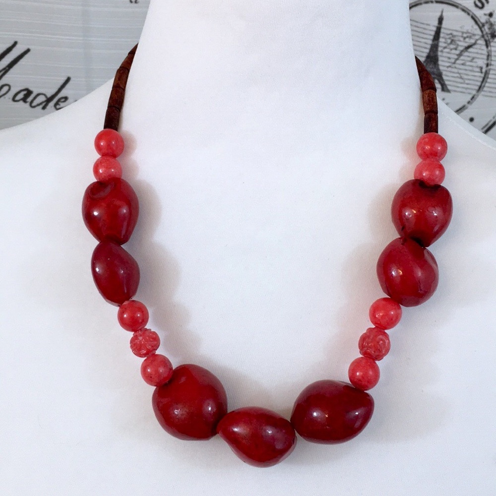 Chunky Red Beaded Necklace